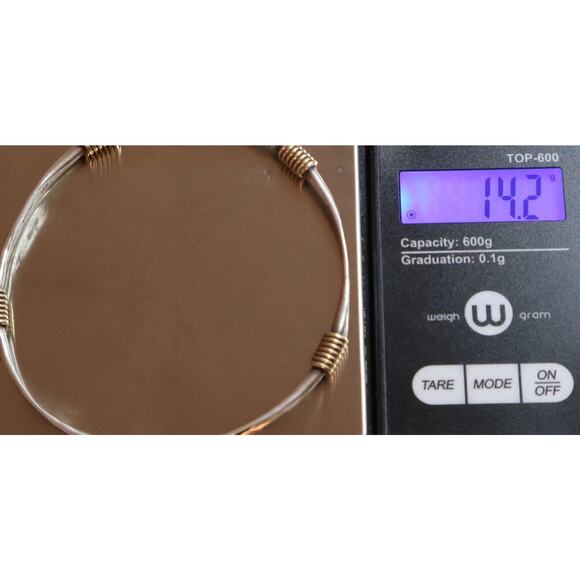 Retired James Avery 925 & 14k Kalahari Hammered Bangle Bracelet 14.2G/7.5in/4.5m - Picture 4 of 4